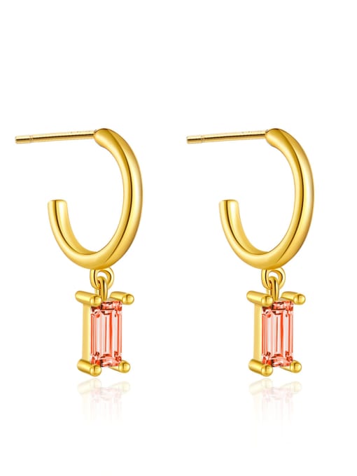 Gold [Orange Red] 925 Sterling Silver Cubic Zirconia Geometric Trend Stud Earring